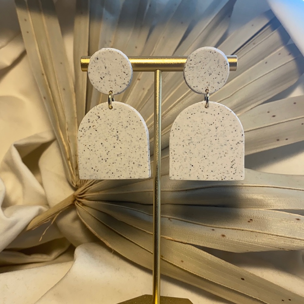 White Granite Polymer Clay Earrings